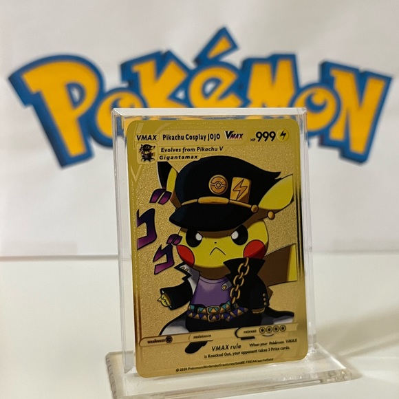 Pikachu Cosplay JoJo VMAX Gold Metal Card Fan Art HP 999 - Picture 2 of 3